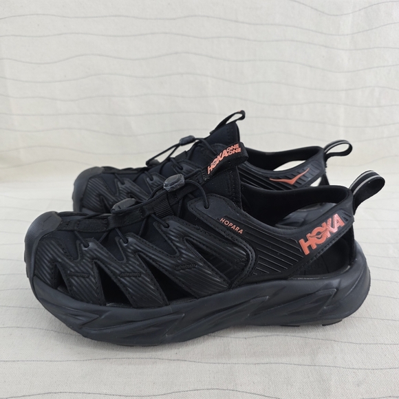 Hoka One One Womens Hopara Black/Fusion Coral Hiking Sandals Shoes Size 9 - Picture 2 of 10